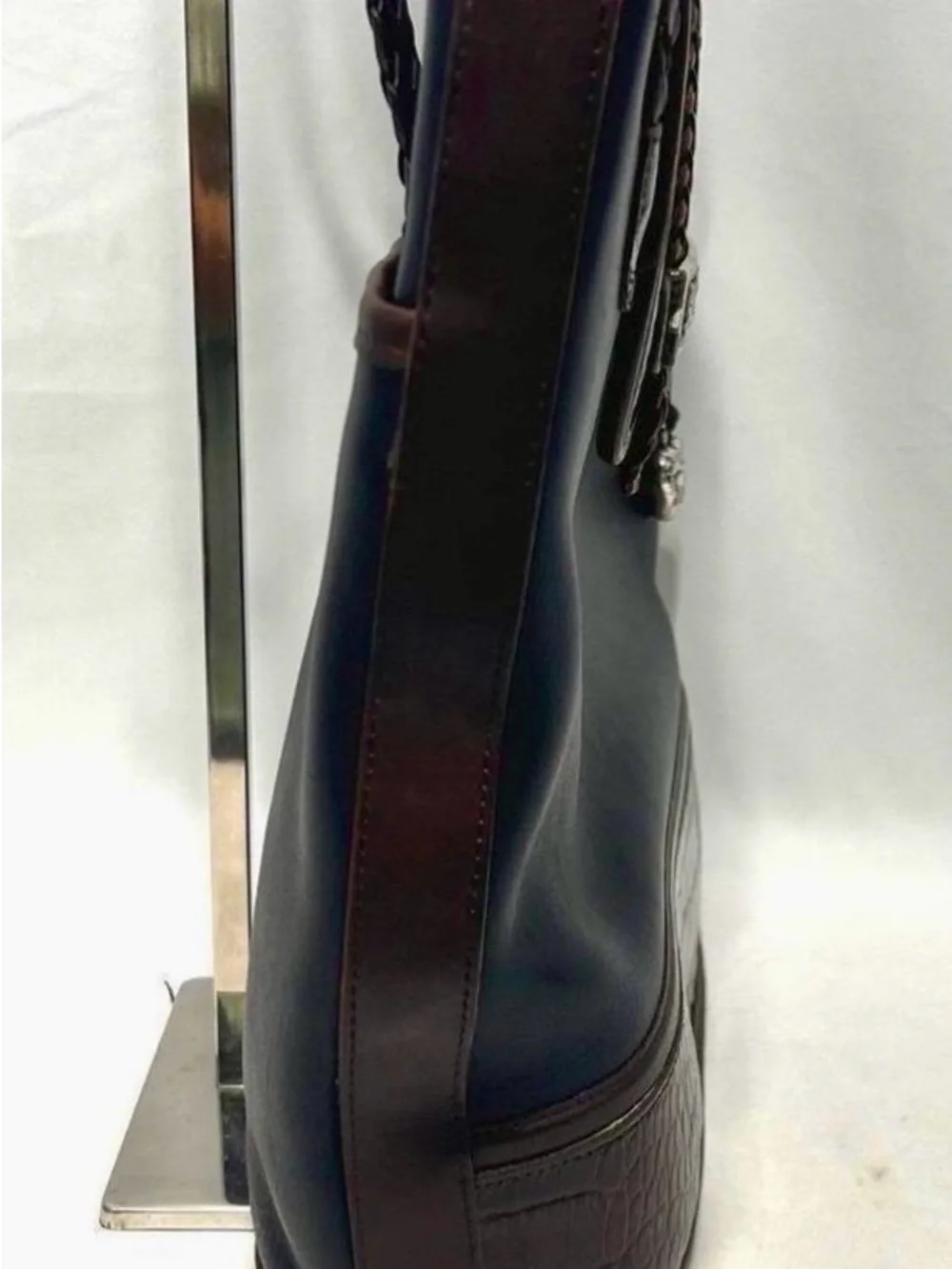 Brighton Black Shoulder Tote with Brown Trim and Heart Charm